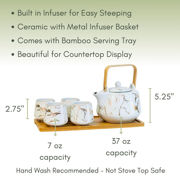 Ceramic Gold Marbled Tea Set